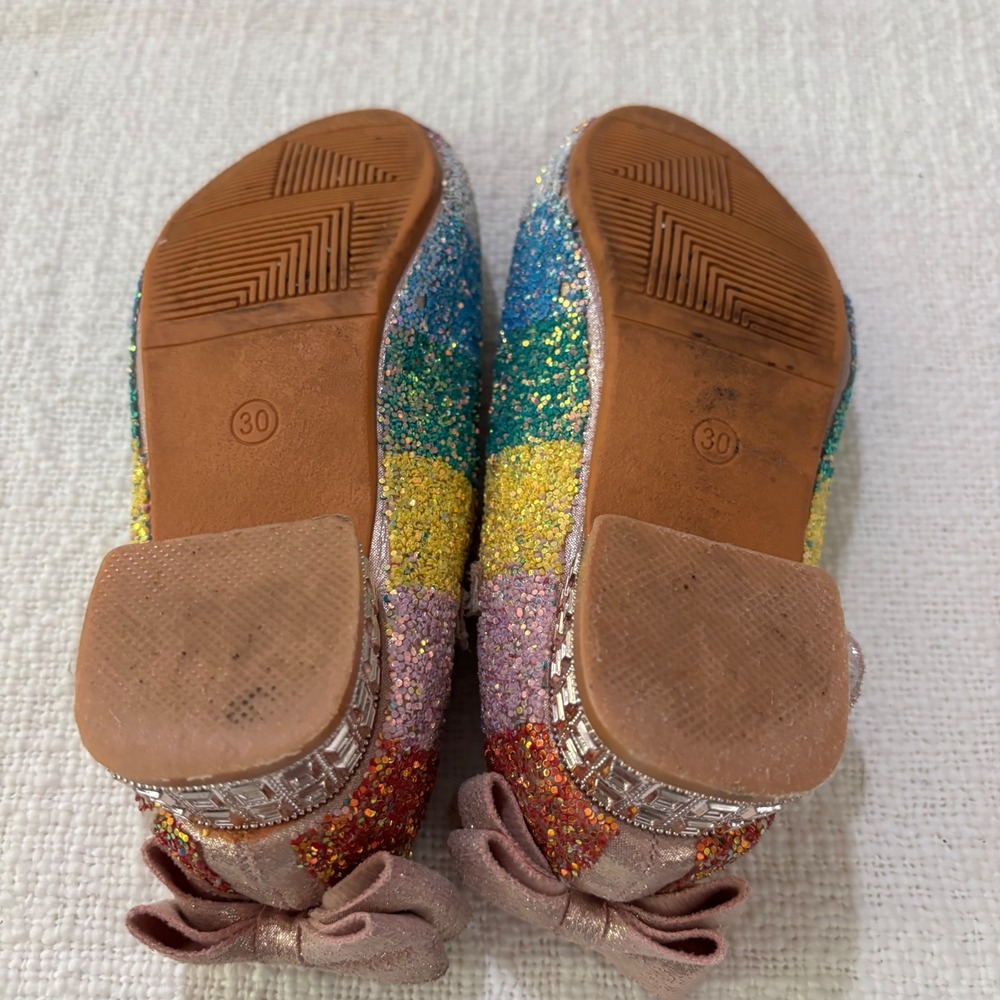 XIAORUNV Girls Rainbow Glitter Mary Jane Dress Shoes Rhinestone Heel Bow Size 30 - Picture 9 of 9